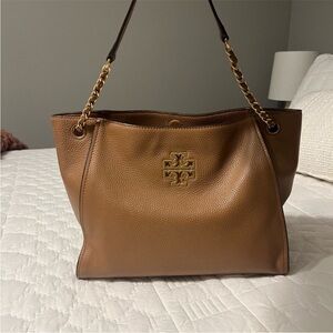 Tory Burch Tan Leather Tote with Gold Accents